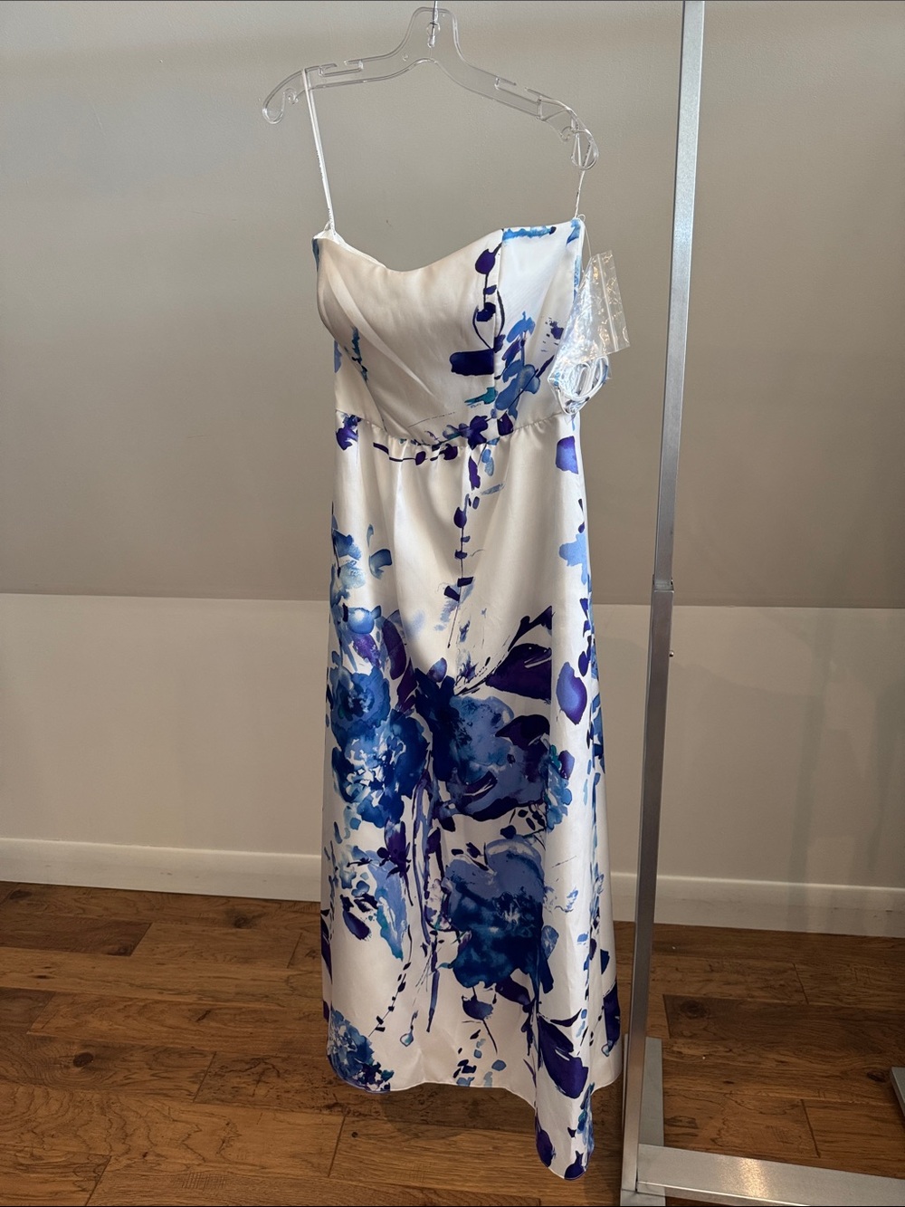 ALFRED SUNG White Dress with Blue Floral Print